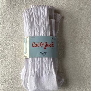 Cat & Jack White Cotton Cable Knit Tights, 2 Pairs